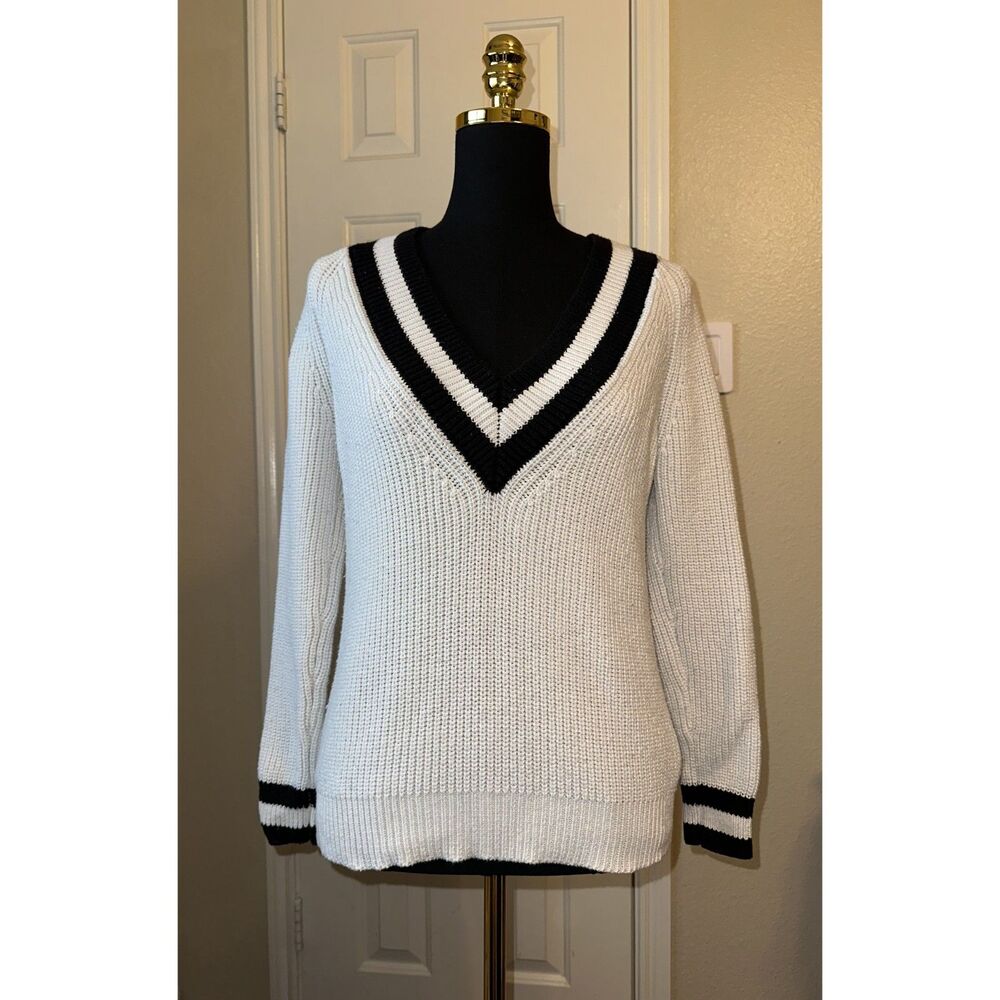 Forever 21 Women's Varsity V-Neck Sweater Size S | Preppy Knit Pullover